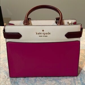 Kate Spade Pink and White Satchel with Structured Design